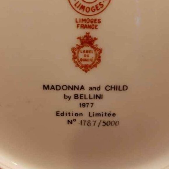 VTG HAVILAND LIMOGES DECORATIVE PLATE 1977 "MADONNA&CHILD" BY BELLINI LIMITED - Picture 2 of 4